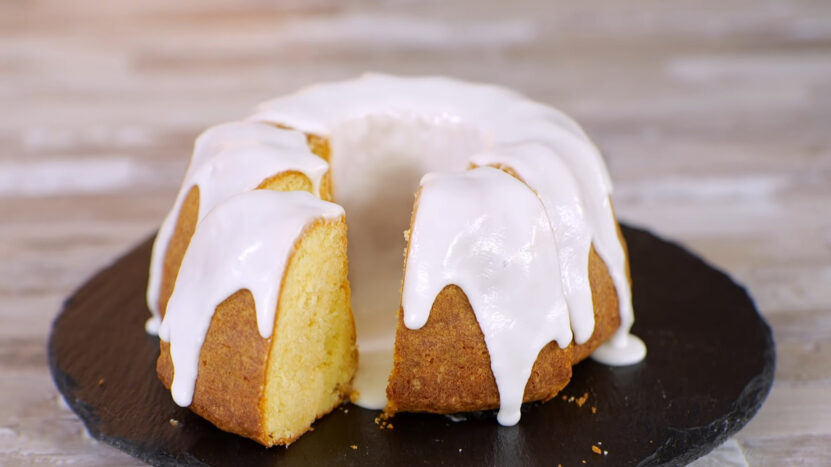 Lemon Yogurt Cake on black plate